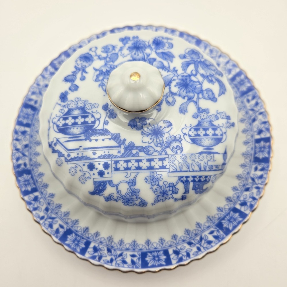 Vintage China Blau Bavaria Asian Pattern Blue & White Butter Dish Germany - Picture 6 of 14